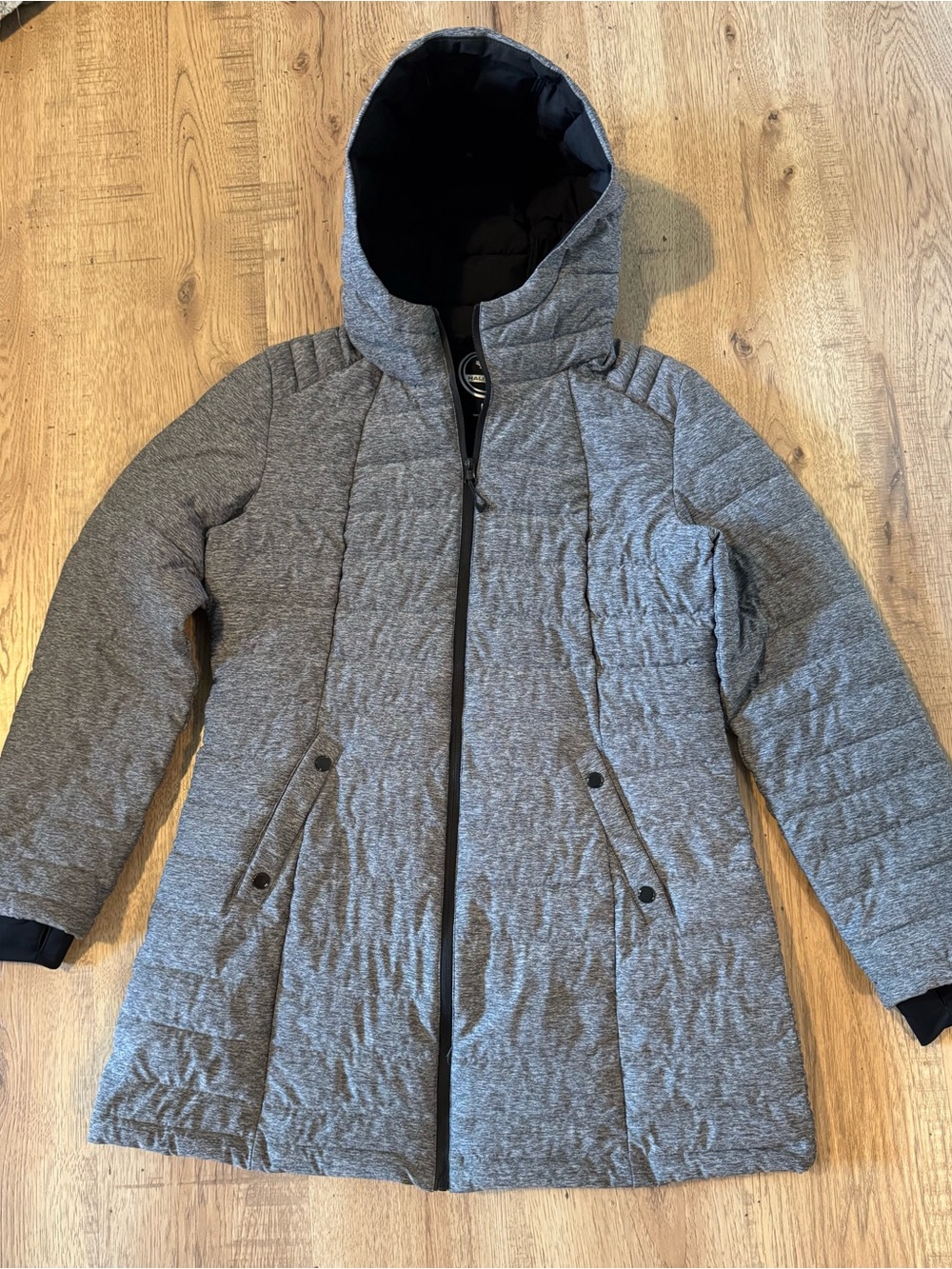 Halitech Women’s Hooded Puffer Jacket Gray Black Size L - Picture 3 of 7